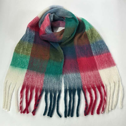 Winter Luxe Warm Oversized Scarf-Cozy Thick Plaid Wrap, European Chic Style(Powder blue plaid) V888-ELOSUNG25478