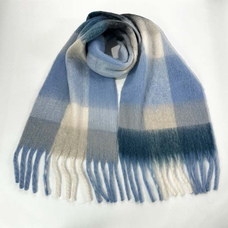 Winter Luxe Warm Oversized Scarf-Cozy Thick Plaid Wrap, European Chic Style(Light blue plaid) V888-ELOSUNG25480