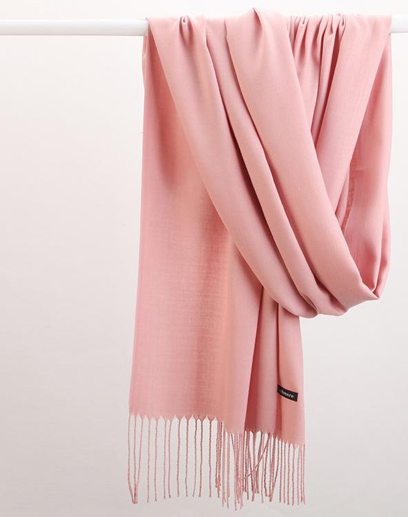 2pc Luxe Soft Imitation Cashmere Scarf - Warm Solid Tone Shawl with Elegant Fringe(Pink) V888-ELOSUNG25491