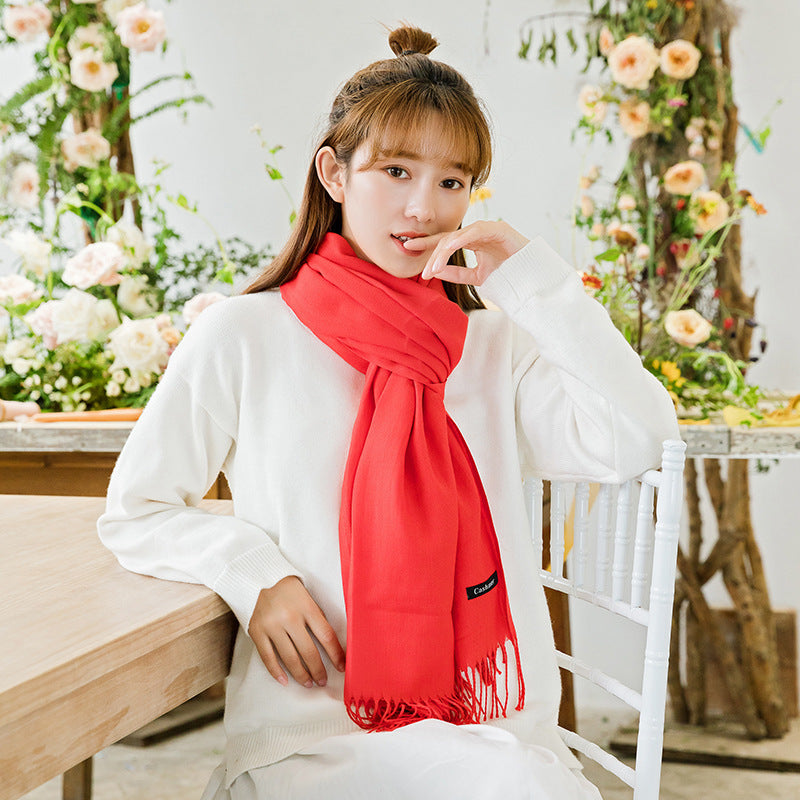 2pc Luxe Soft Imitation Cashmere Scarf - Warm Solid Tone Shawl with Elegant Fringe(Light white) V888-ELOSUNG25492