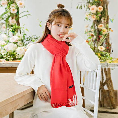 2pc Luxe Soft Imitation Cashmere Scarf - Warm Solid Tone Shawl with Elegant Fringe(Light white) V888-ELOSUNG25492