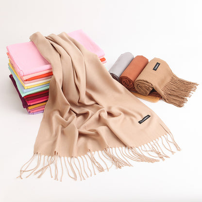 2pc Luxe Soft Imitation Cashmere Scarf - Warm Solid Tone Shawl with Elegant Fringe(Light white) V888-ELOSUNG25492