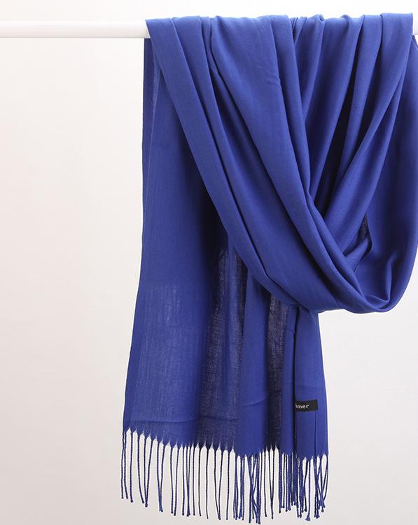 2pc Luxe Soft Imitation Cashmere Scarf - Warm Solid Tone Shawl with Elegant Fringe(Royal blue) V888-ELOSUNG25493
