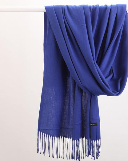 2pc Luxe Soft Imitation Cashmere Scarf - Warm Solid Tone Shawl with Elegant Fringe(Royal blue) V888-ELOSUNG25493