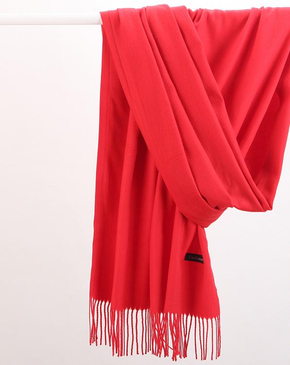 2pc Luxe Soft Imitation Cashmere Scarf - Warm Solid Tone Shawl with Elegant Fringe(Red) V888-ELOSUNG25495