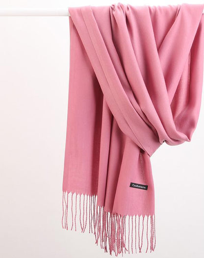 2pc Luxe Soft Imitation Cashmere Scarf - Warm Solid Tone Shawl with Elegant Fringe(Red Bean Paste Powder) V888-ELOSUNG25496