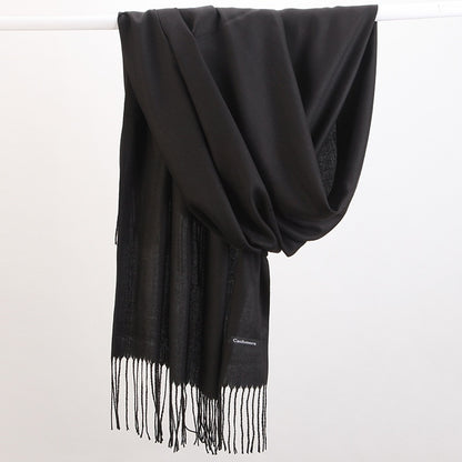 2pc Luxe Soft Imitation Cashmere Scarf - Warm Solid Tone Shawl with Elegant Fringe(Pure black) V888-ELOSUNG25497