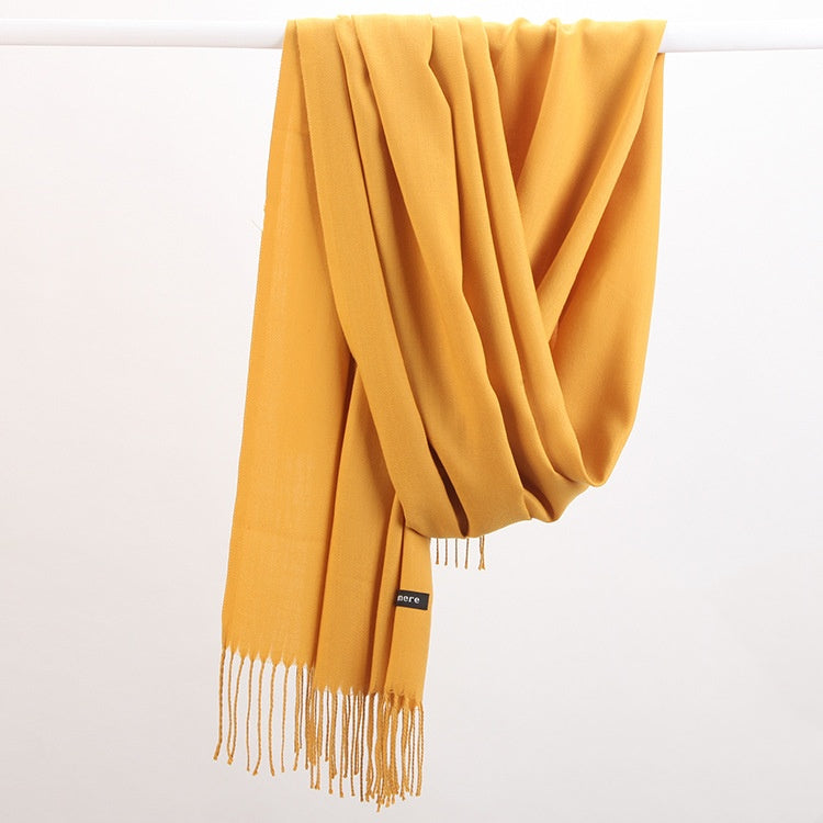 2pc Luxe Soft Imitation Cashmere Scarf - Warm Solid Tone Shawl with Elegant Fringe(Turmeric) V888-ELOSUNG25498