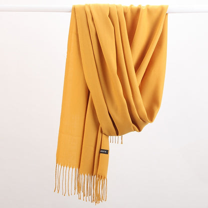 2pc Luxe Soft Imitation Cashmere Scarf - Warm Solid Tone Shawl with Elegant Fringe(Turmeric) V888-ELOSUNG25498