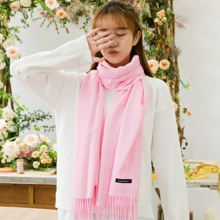 2pc Luxe Soft Imitation Cashmere Scarf - Warm Solid Tone Shawl with Elegant Fringe(Turmeric) V888-ELOSUNG25498