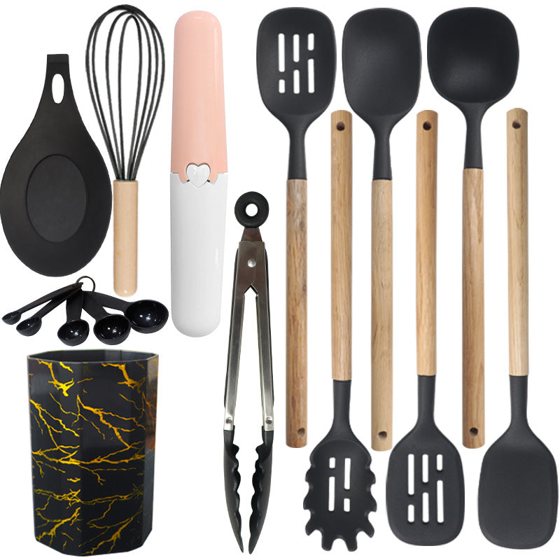 Black 12-Piece Silicone Cooking Utensil Set - Non-Stick Food-Grade Kitchen Tools with Holder V888-ELOSUNG25503