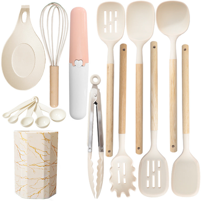 White 12-Piece Silicone Cooking Utensil Set - Non-Stick Food-Grade Kitchen Tools with Holder V888-ELOSUNG25504
