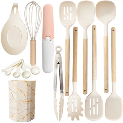 White 12-Piece Silicone Cooking Utensil Set - Non-Stick Food-Grade Kitchen Tools with Holder V888-ELOSUNG25504