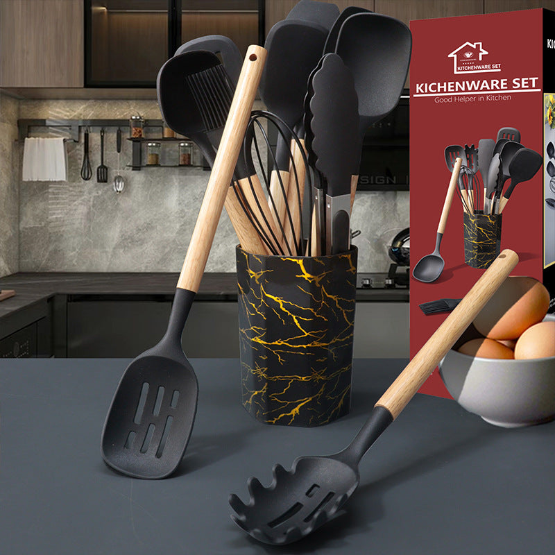 White 12-Piece Silicone Cooking Utensil Set - Non-Stick Food-Grade Kitchen Tools with Holder V888-ELOSUNG25504