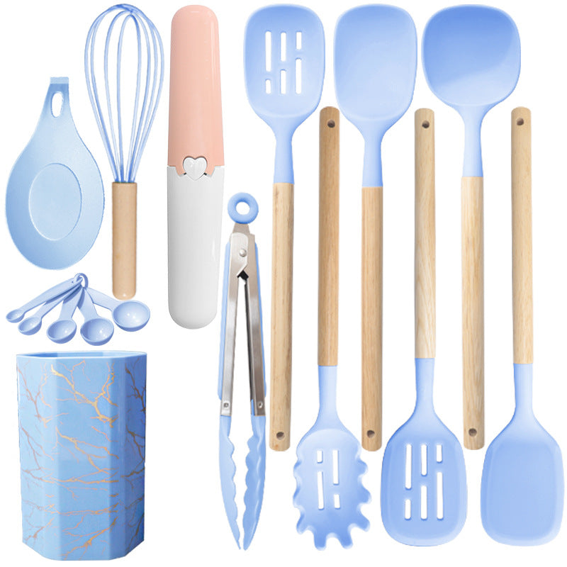 Blue 12-Piece Silicone Cooking Utensil Set - Non-Stick Food-Grade Kitchen Tools with Holder V888-ELOSUNG25505
