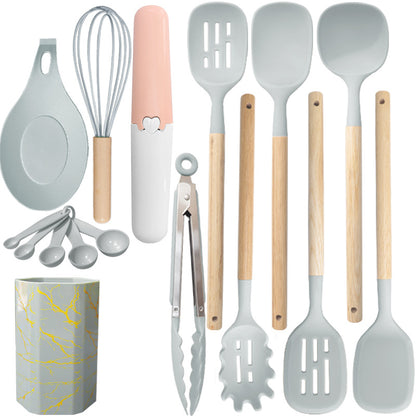 Gray 12-Piece Silicone Cooking Utensil Set - Non-Stick Food-Grade Kitchen Tools with Holder V888-ELOSUNG25506