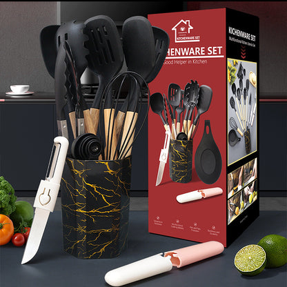 Gray 12-Piece Silicone Cooking Utensil Set - Non-Stick Food-Grade Kitchen Tools with Holder V888-ELOSUNG25506