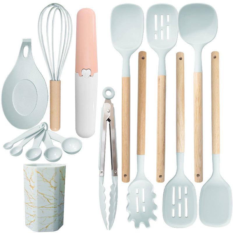 Morandi Green 12-Piece Silicone Cooking Utensil Set - Non-Stick Food-Grade Kitchen Tools with Holder V888-ELOSUNG25507