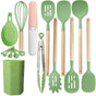 Bamboo Leaf Green 12-Piece Silicone Cooking Utensil Set - Non-Stick Food-Grade Kitchen Tools with Holder V888-ELOSUNG25508