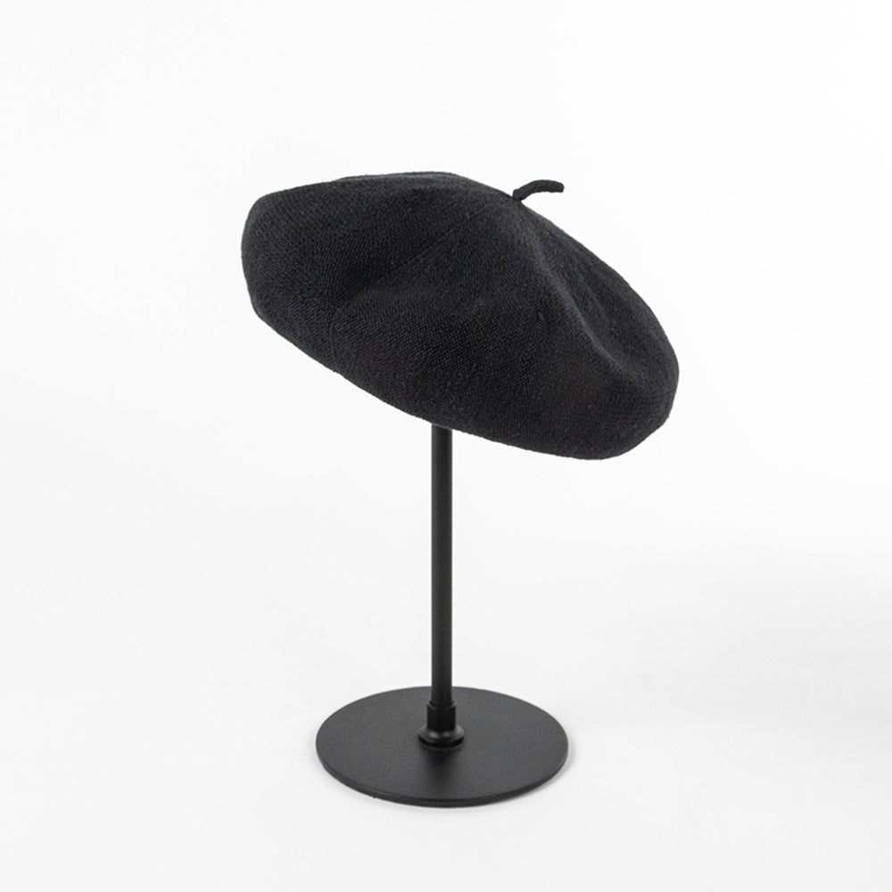 Black Linen Knit Beret - Classic Soft and Stylish Headwear V888-ELOSUNG25509