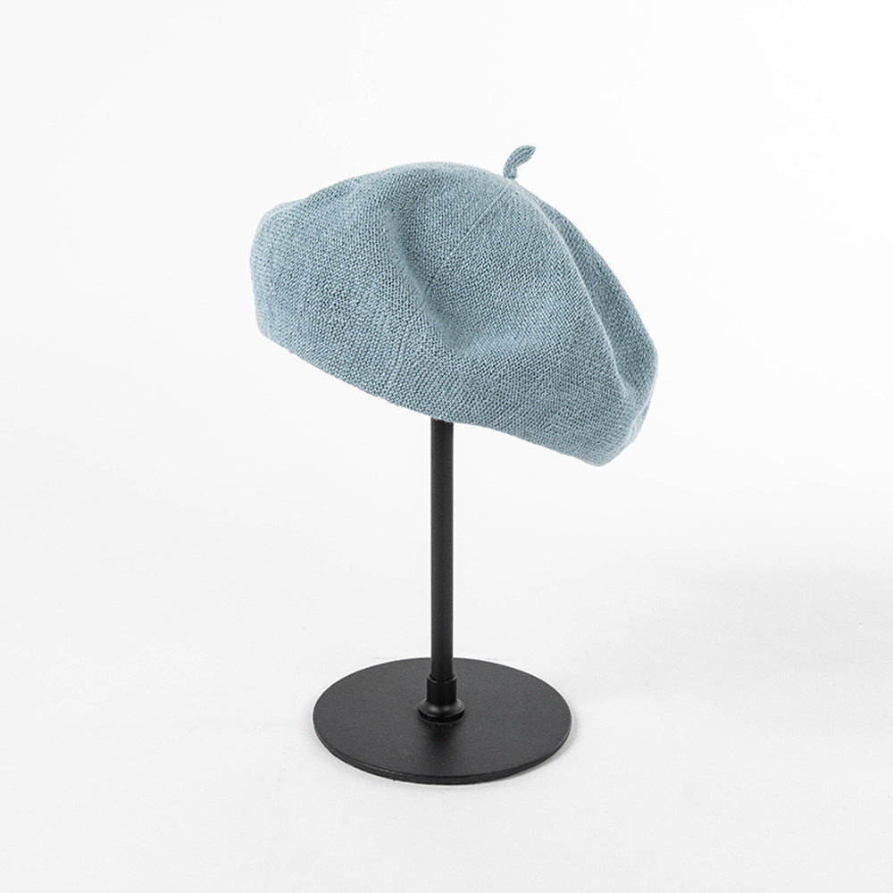 Gray-blue Linen Knit Beret - Classic Soft and Stylish Headwear V888-ELOSUNG25512