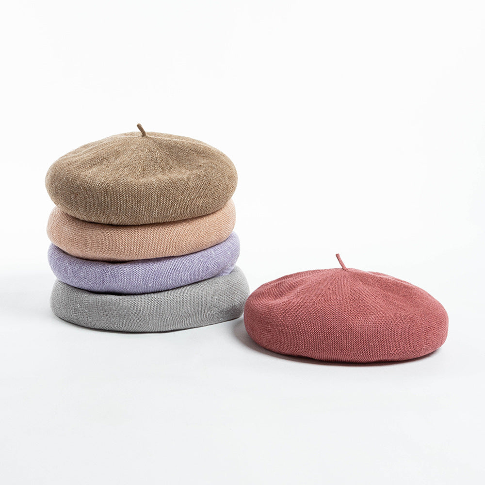 Gray-blue Linen Knit Beret - Classic Soft and Stylish Headwear V888-ELOSUNG25512