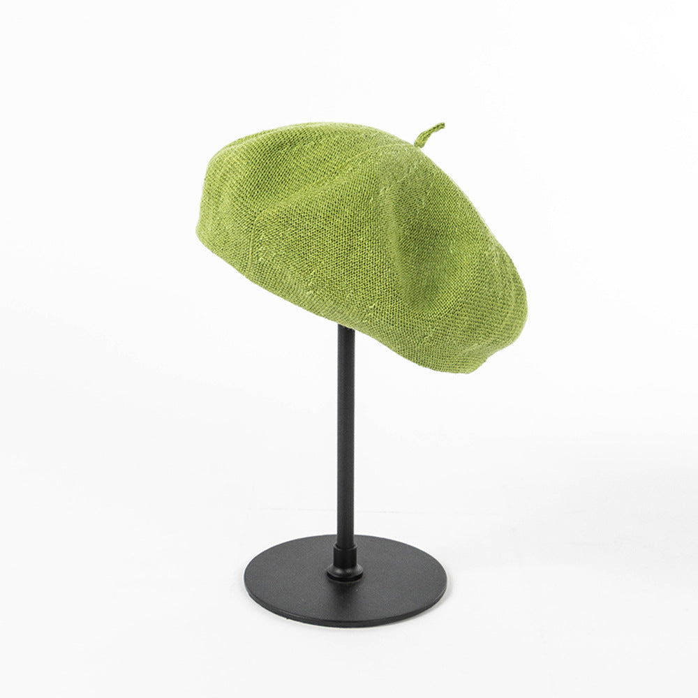 Olive green Linen Knit Beret - Classic Soft and Stylish Headwear V888-ELOSUNG25513