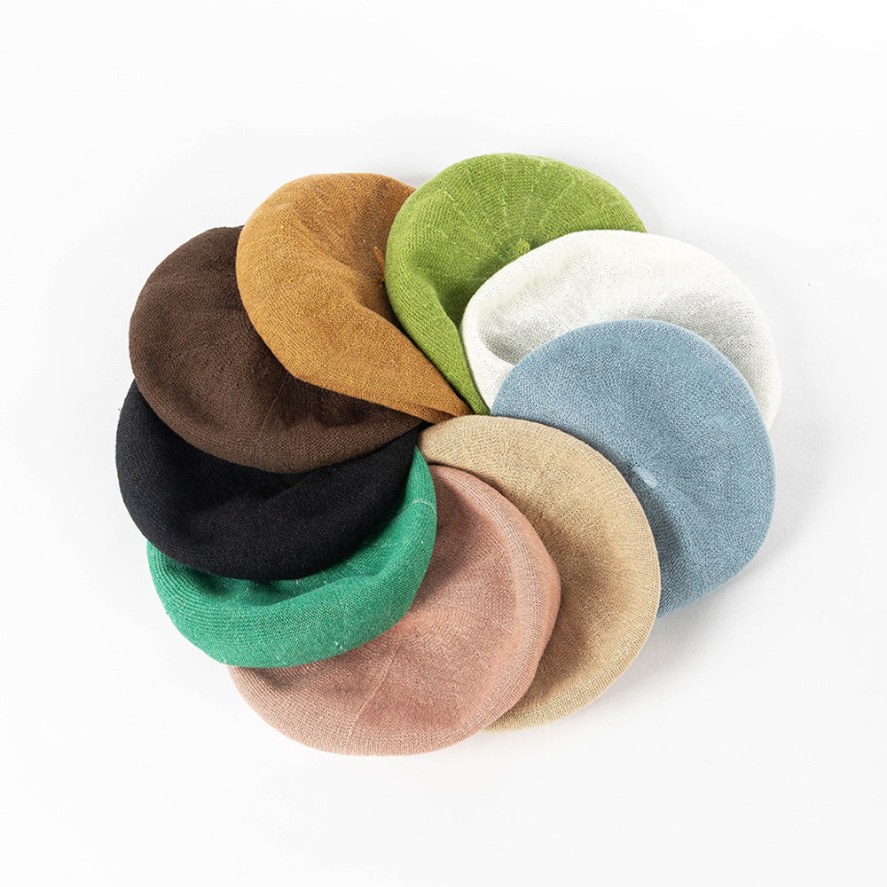 Olive green Linen Knit Beret - Classic Soft and Stylish Headwear V888-ELOSUNG25513