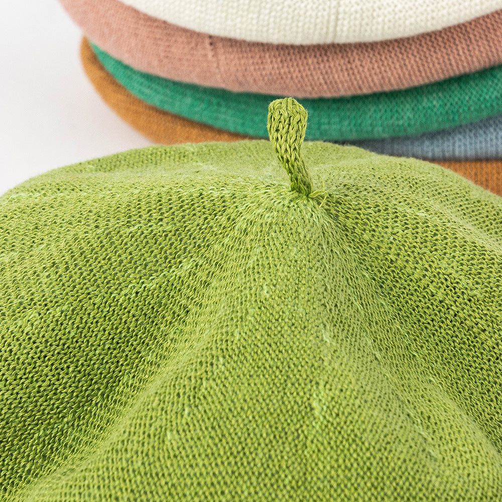 Olive green Linen Knit Beret - Classic Soft and Stylish Headwear V888-ELOSUNG25513