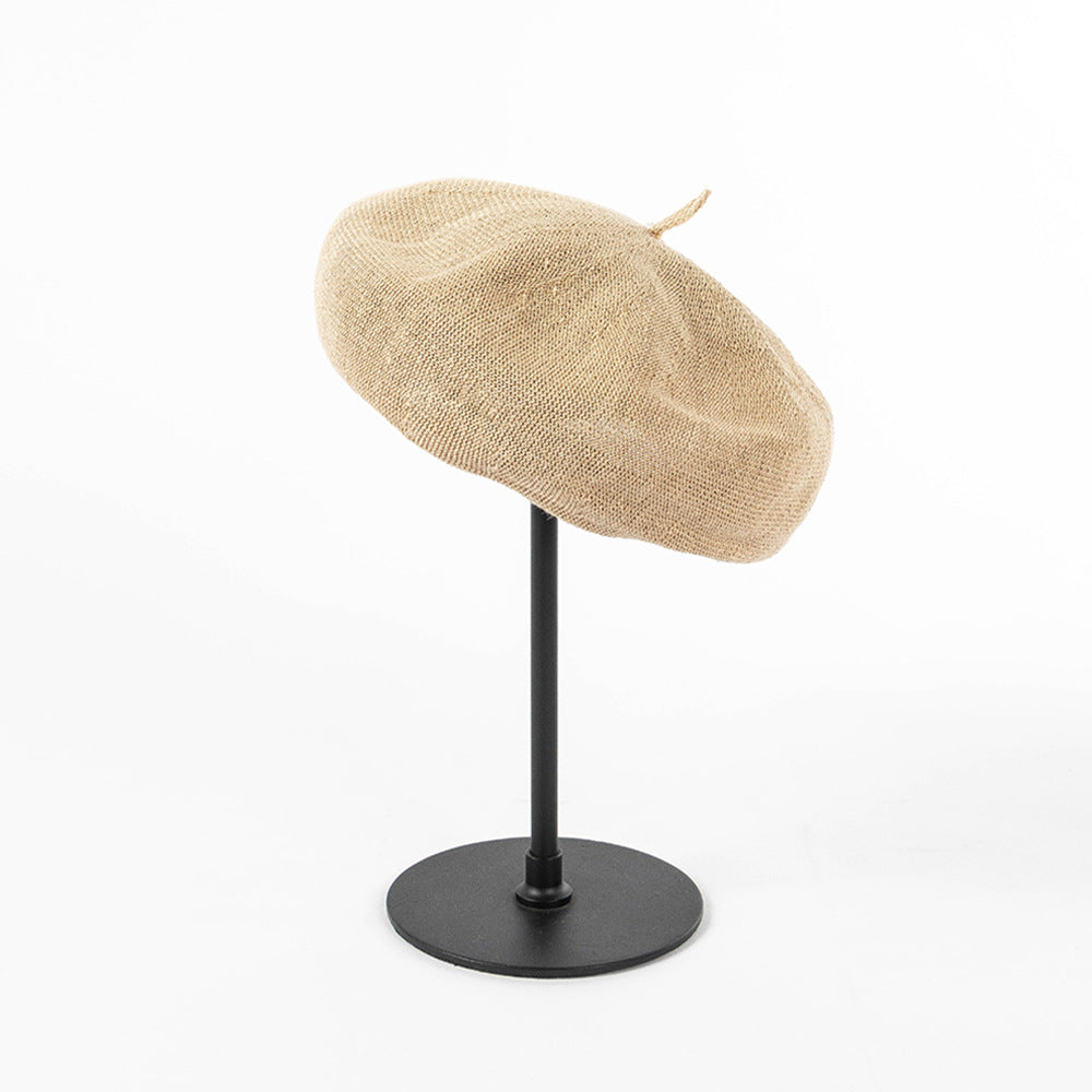 Beige green Linen Knit Beret - Classic Soft and Stylish Headwear V888-ELOSUNG25515