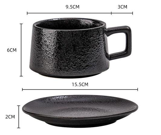 Vintage Ceramic Coffee Cup and Saucer Set - Elegant Afternoon Tea Set(Ink Black) V888-ELOSUNG25525