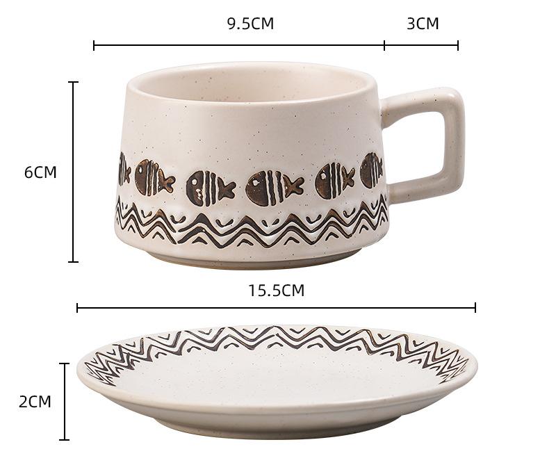 Vintage Ceramic Coffee Cup and Saucer Set - Elegant Afternoon Tea Set(Wave Fish White) V888-ELOSUNG25528