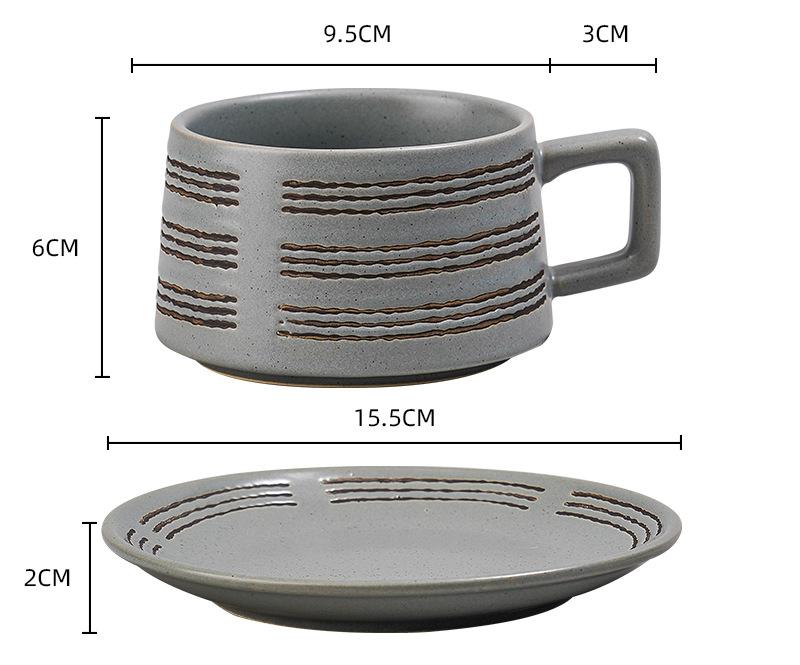 Vintage Ceramic Coffee Cup and Saucer Set - Elegant Afternoon Tea Set(Wave Pattern Gray) V888-ELOSUNG25529