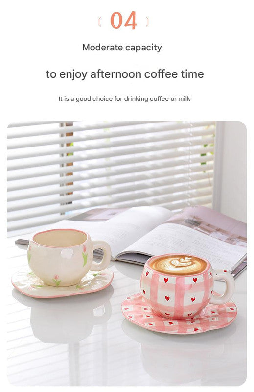 Hand-Painted Ceramic Coffee Cup and Saucer Set - Vintage Afternoon Tea(Blue five-pointed star) V888-ELOSUNG25532