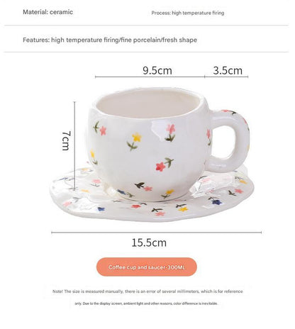 Hand-Painted Ceramic Coffee Cup and Saucer Set - Vintage Afternoon Tea(Blue five-pointed star) V888-ELOSUNG25532