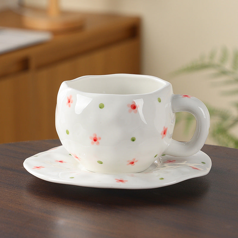Hand-Painted Ceramic Coffee Cup and Saucer Set - Vintage Afternoon Tea(Red sunflowers) V888-ELOSUNG25535