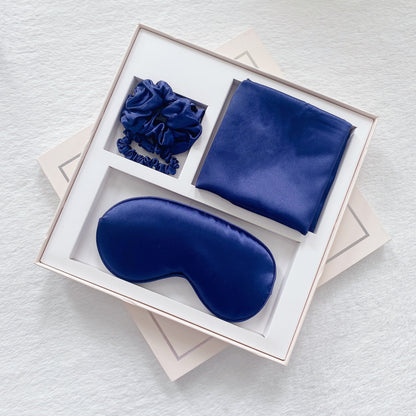 Luxury Satin Sleep Mask Gift Set,4-Piece with Pillowcase and Hair Accessories(Navy blue) V888-ELOSUNG25539