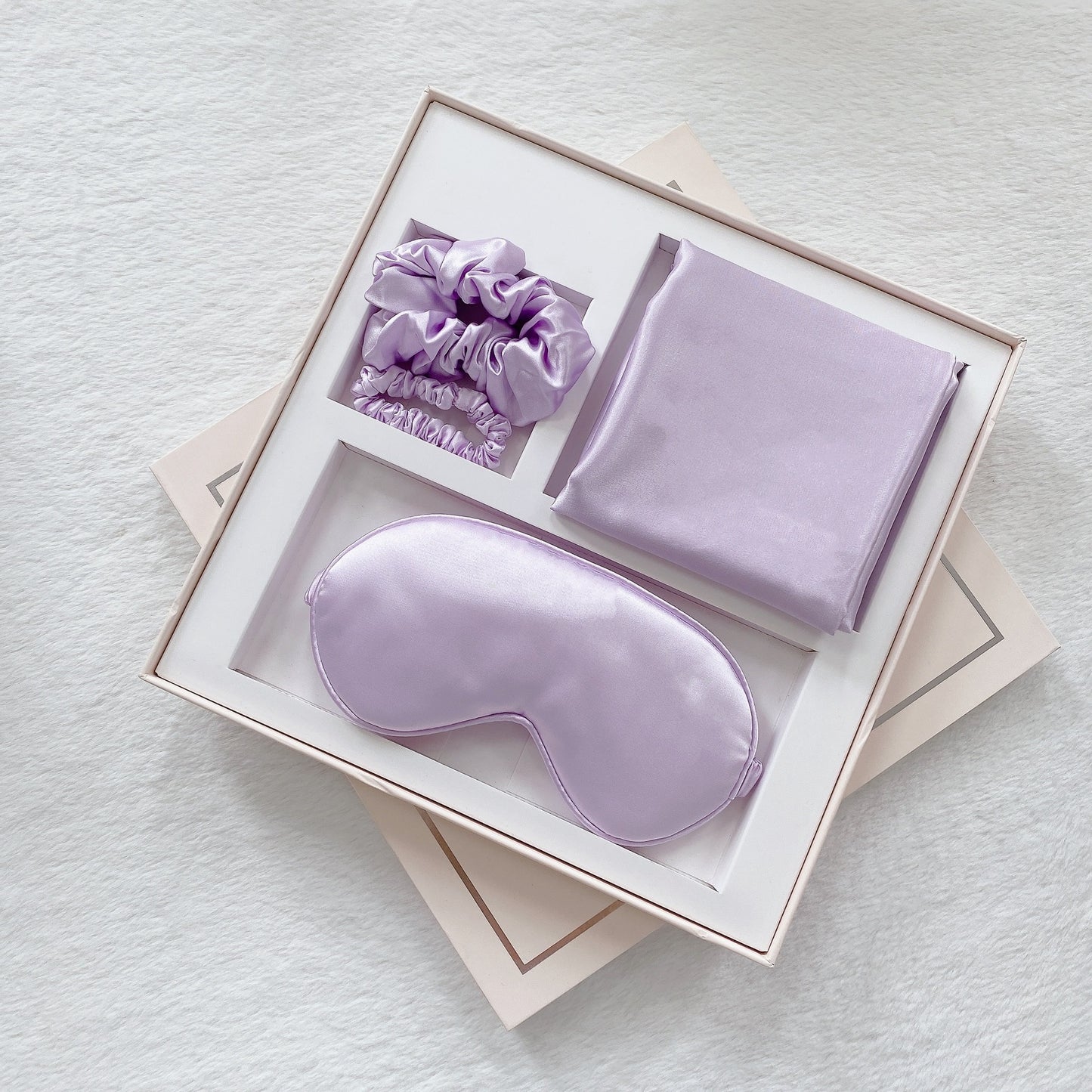 Luxury Satin Sleep Mask Gift Set,4-Piece with Pillowcase and Hair Accessories(Violet) V888-ELOSUNG25540