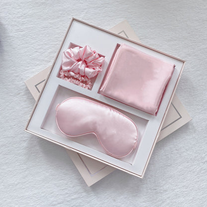 Luxury Satin Sleep Mask Gift Set,4-Piece with Pillowcase and Hair Accessories(Pink) V888-ELOSUNG25541