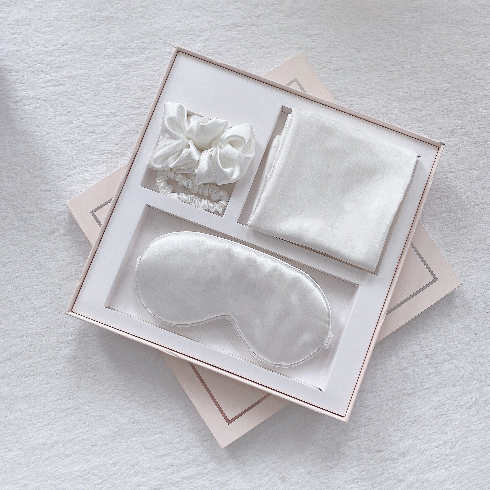 Luxury Satin Sleep Mask Gift Set,4-Piece with Pillowcase and Hair Accessories(White) V888-ELOSUNG25543