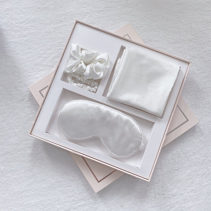 Luxury Satin Sleep Mask Gift Set,4-Piece with Pillowcase and Hair Accessories(White) V888-ELOSUNG25543