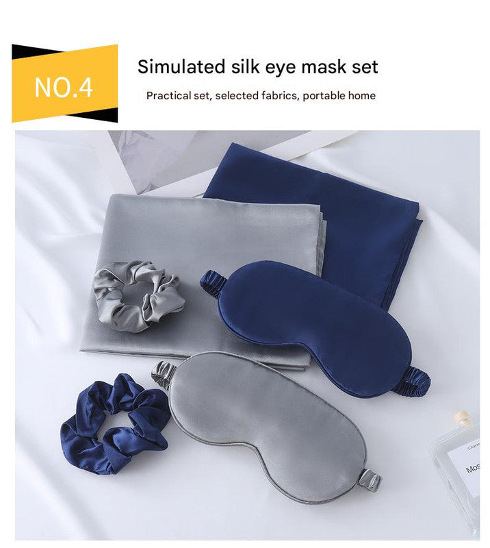 Luxury Satin Sleep Mask Gift Set,4-Piece with Pillowcase and Hair Accessories(Black) V888-ELOSUNG25545