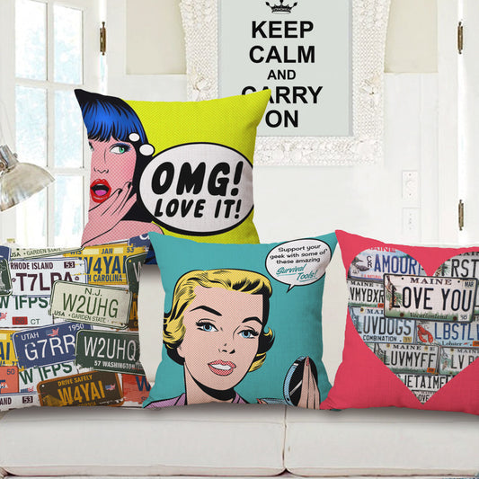 Pop Art Graphic Throw Pillow - Vintage Style Cushion for Home Decor(Colorful) V888-ELOSUNG25548