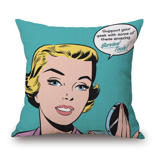 Pop Art Graphic Throw Pillow - Vintage Style Cushion for Home Decor(Blue-green) V888-ELOSUNG25549