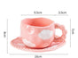 Hand-Painted Ceramic Coffee Mug and Saucer Set - Whimsical Afternoon Tea Cup with Spoon(White cloud-pink) V888-ELOSUNG25556