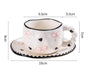 Hand-Painted Ceramic Coffee Mug and Saucer Set - Whimsical Afternoon Tea Cup with Spoon(Black-edged bow) V888-ELOSUNG25559