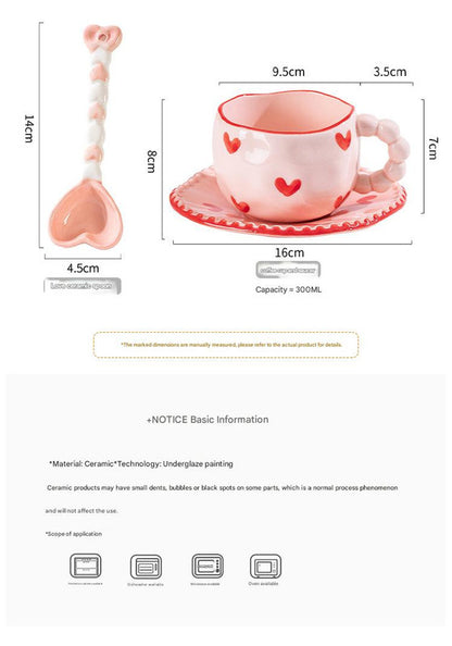 Hand-Painted Ceramic Coffee Mug and Saucer Set - Whimsical Afternoon Tea Cup with Spoon(Black-edged bow) V888-ELOSUNG25559
