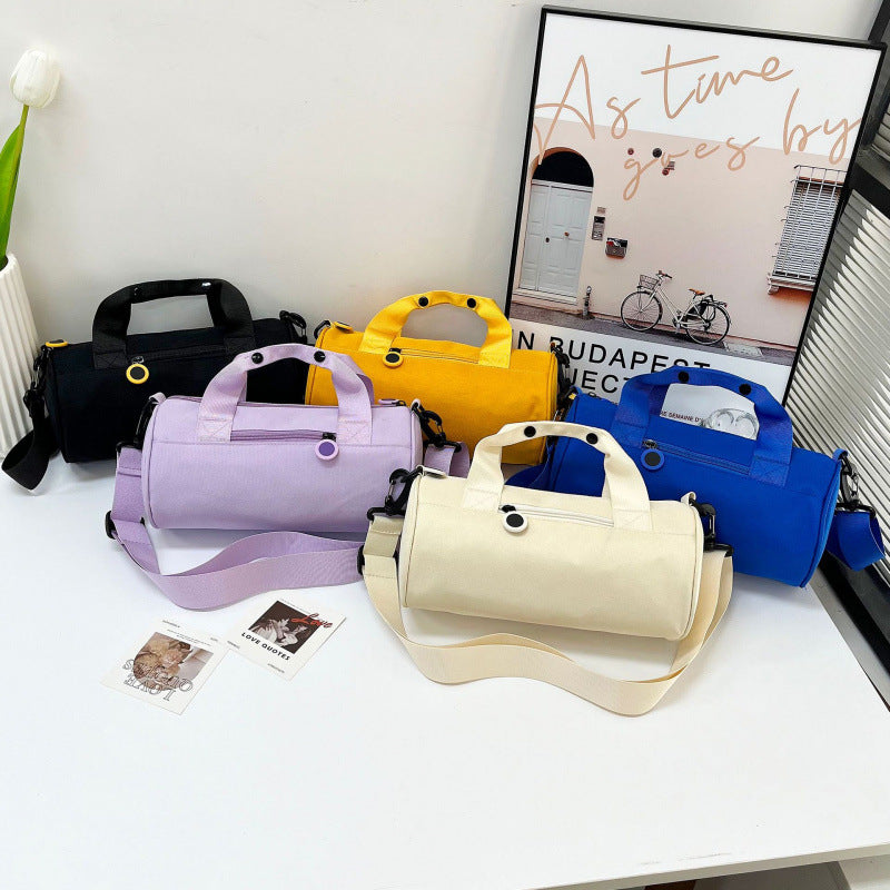 Waterproof Oxford Cylindrical Travel Bag - Large Capacity Handbag with Shoulder Strap(Light Purple) V888-ELOSUNG25571