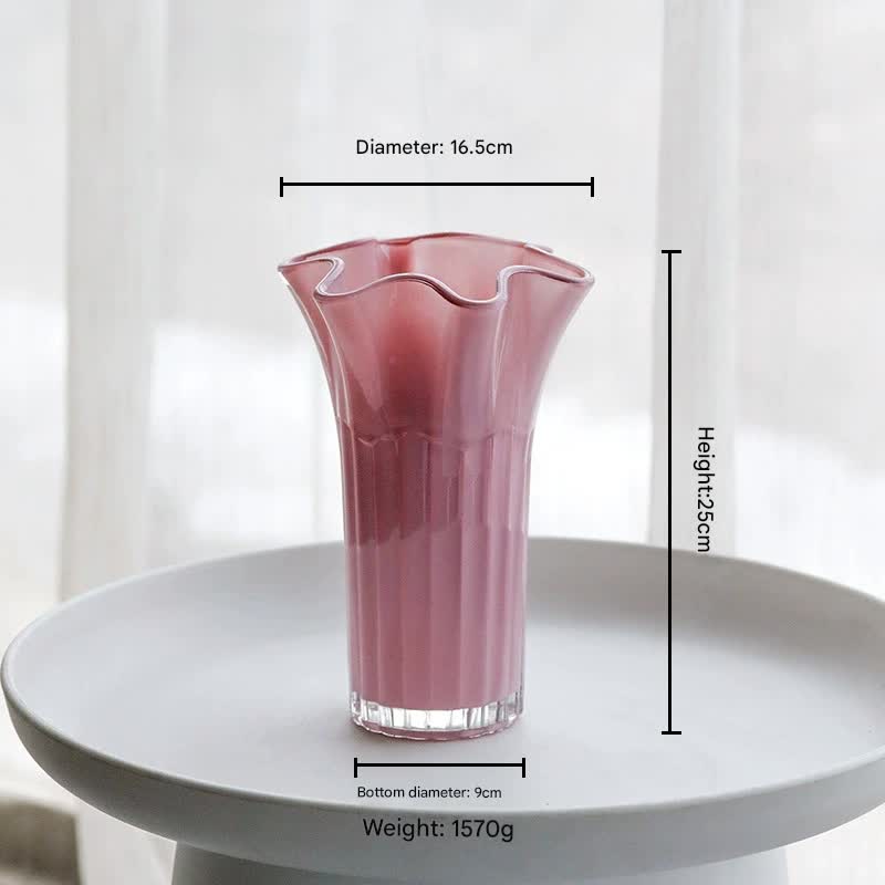 Nordic-Style Glass Vase - Elegant Fluted Flower Vase for Home Decor(Pink) V888-ELOSUNG25574
