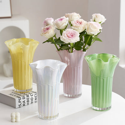 Nordic-Style Glass Vase - Elegant Fluted Flower Vase for Home Decor(Yellow) V888-ELOSUNG25575